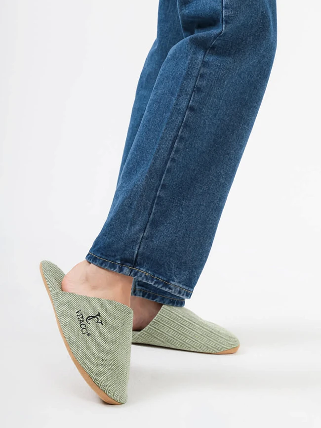Тапочки женские для дома, цвет зеленый, хлопок SLIP13 | 8