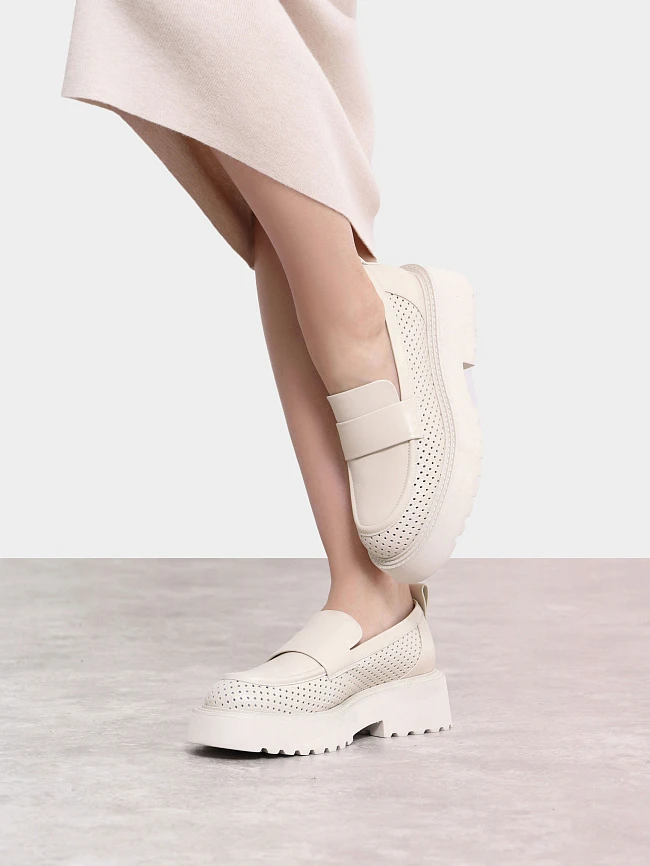 Лоферы женские всесезонные, цвет молочный, натуральная кожа 1013012 | 10