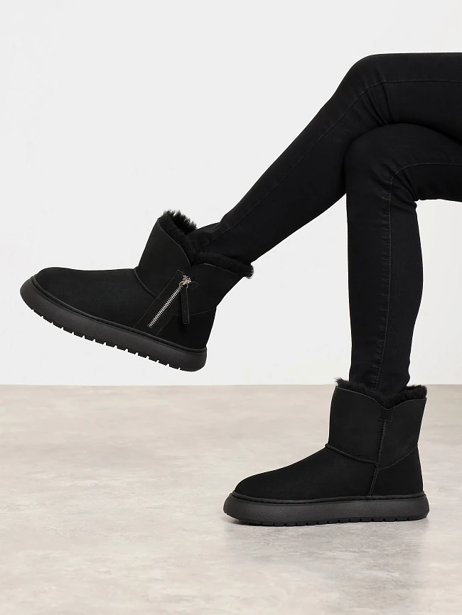 Полусапоги женские зимние, цвет черный, натуральный велюр 1013799M | 7