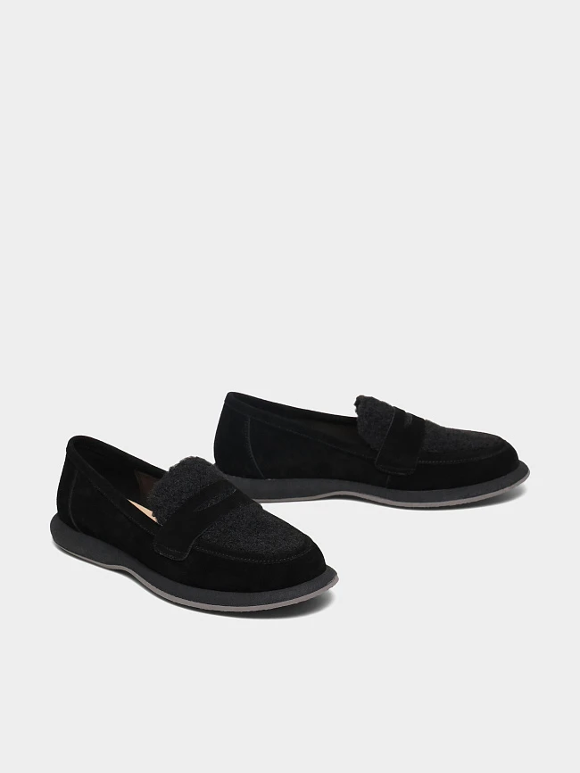 Лоферы женские всесезонные, цвет черный, натуральный спилок 18410101 | 3