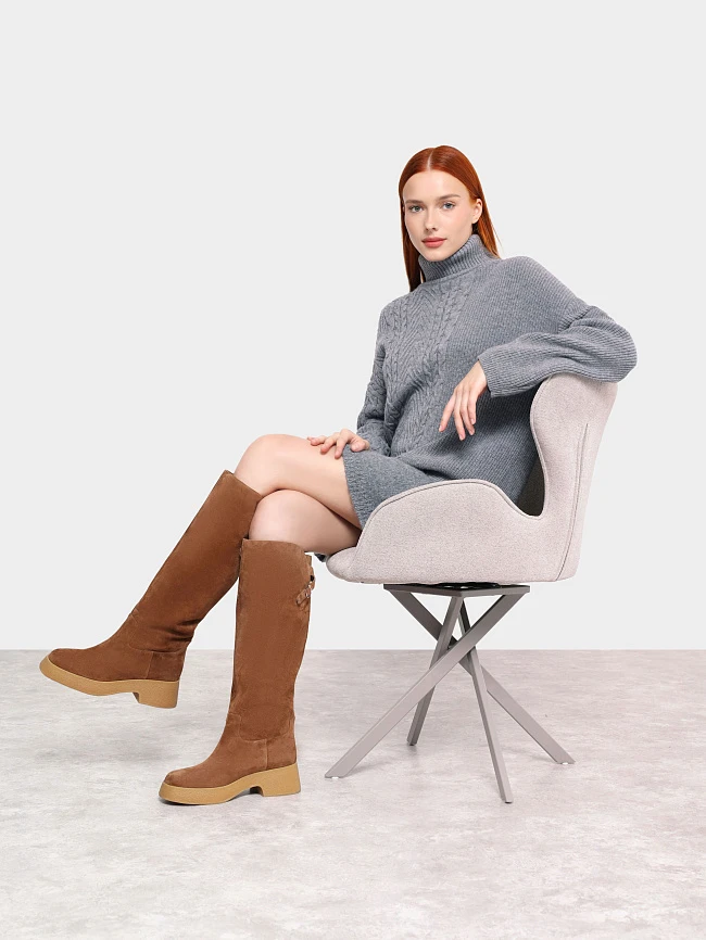 Сапоги женские демисезонные, цвет песочный, натуральный велюр 1730195 | 11