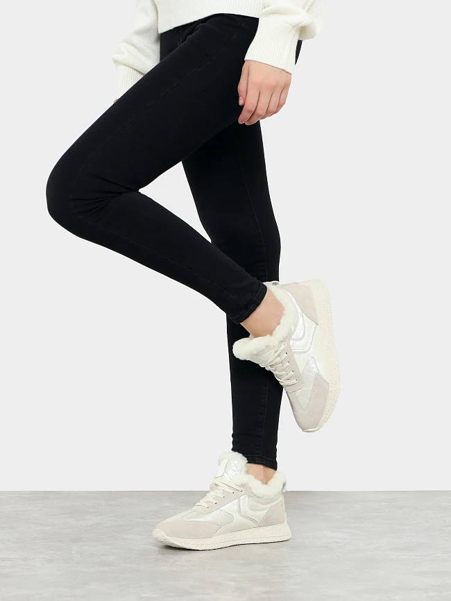 Кроссовки женские зимние, цвет молочный, натуральный нубук/текстиль 24VC104M | 9