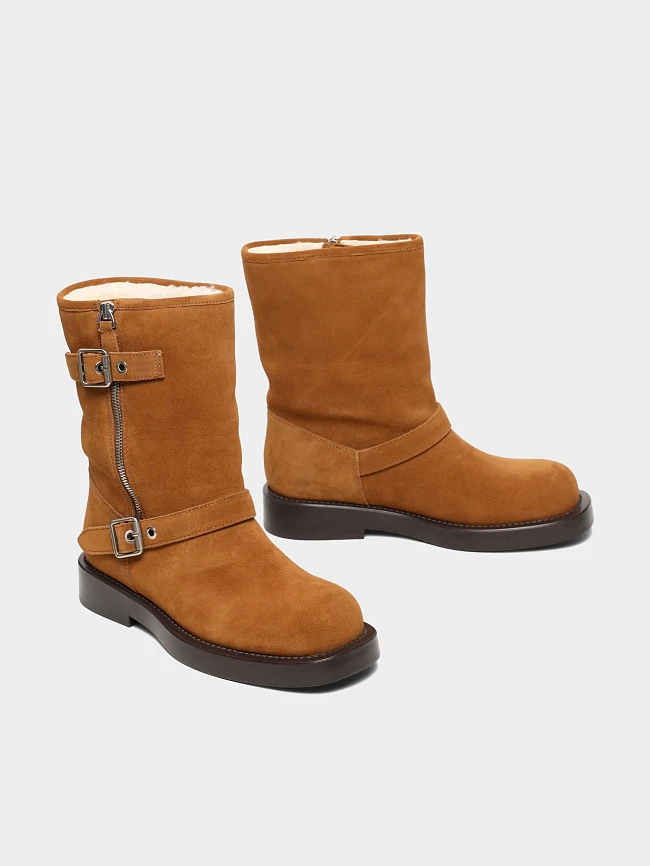 Полусапоги женские зимние, цвет рыжий, натуральный спилок 1731180M | 2