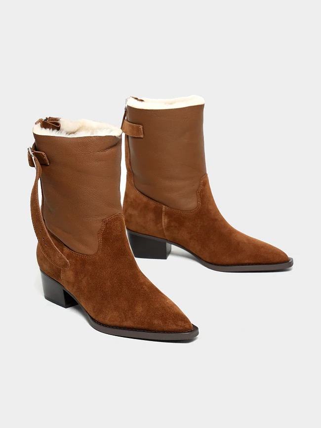 Полусапоги женские зимние, цвет рыжий, натуральный спилок 1731192M | 3