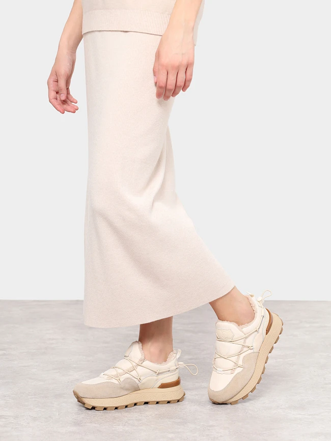 Кроссовки женские зимние, цвет бежевый, натуральный спилок/текстиль/искусственный мех 5270002M | 7