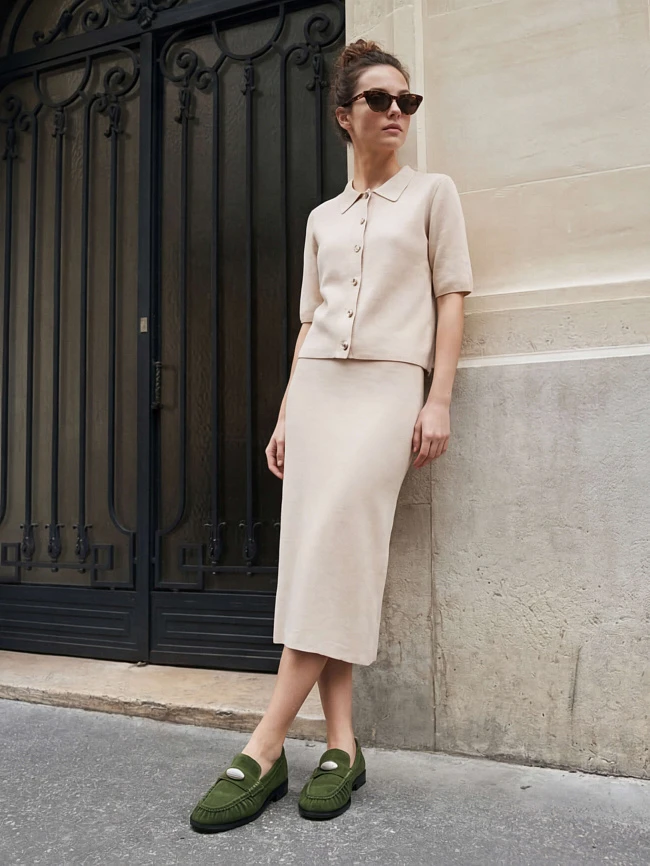 Лоферы женские всесезонные, цвет хаки, натуральный велюр 7210540 | 2