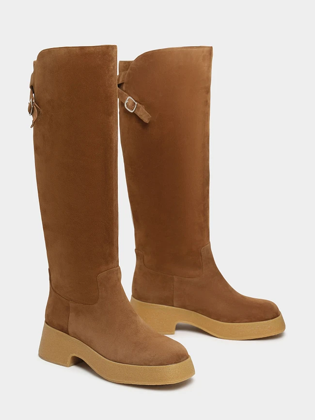 Сапоги женские демисезонные, цвет песочный, натуральный велюр 1730195 | 2