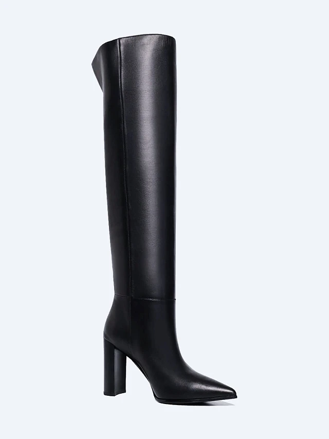 Ботфорты женские демисезонные, цвет черный, натуральная кожа 1852383 | 1