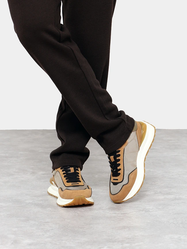 Кроссовки мужские демисезонные, цвет коричневый, натуральный спилок/текстиль/натуральная кожа M03028 | 9