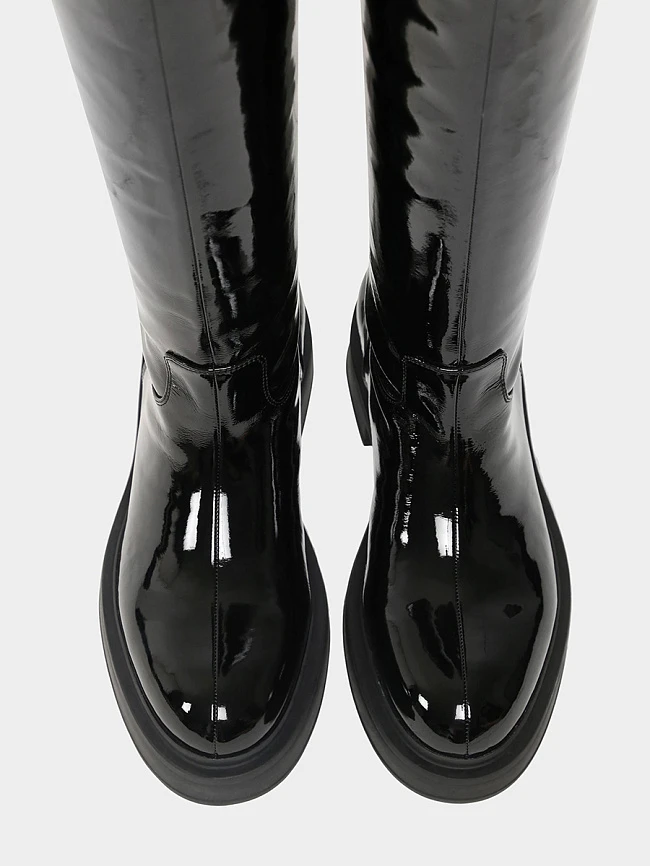 Сапоги женские демисезонные, цвет черный, натуральная лаковая кожа 1730213 | 4