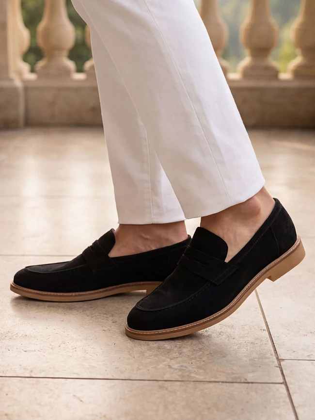 Лоферы мужские всесезонные, цвет черный, натуральный велюр M262281 | 1