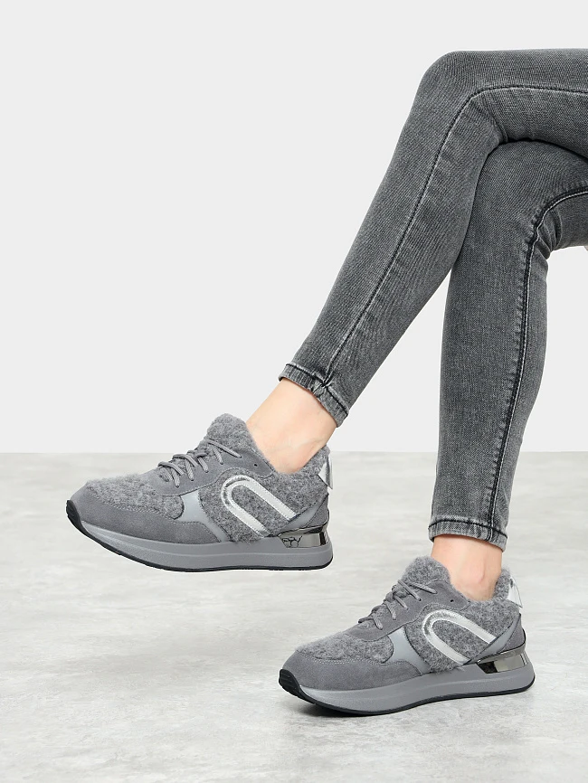 Кроссовки женские зимние, цвет серый, натуральный спилок/шерсть 18410107M | 10