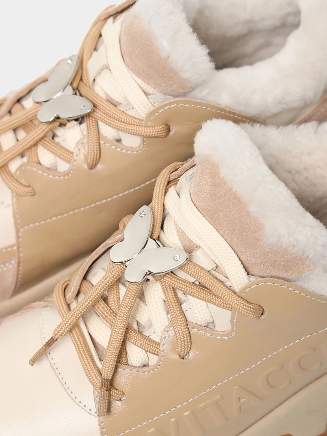 Кроссовки женские зимние, цвет бежевый, натуральная кожа/натуральный спилок 93VC004M | 6