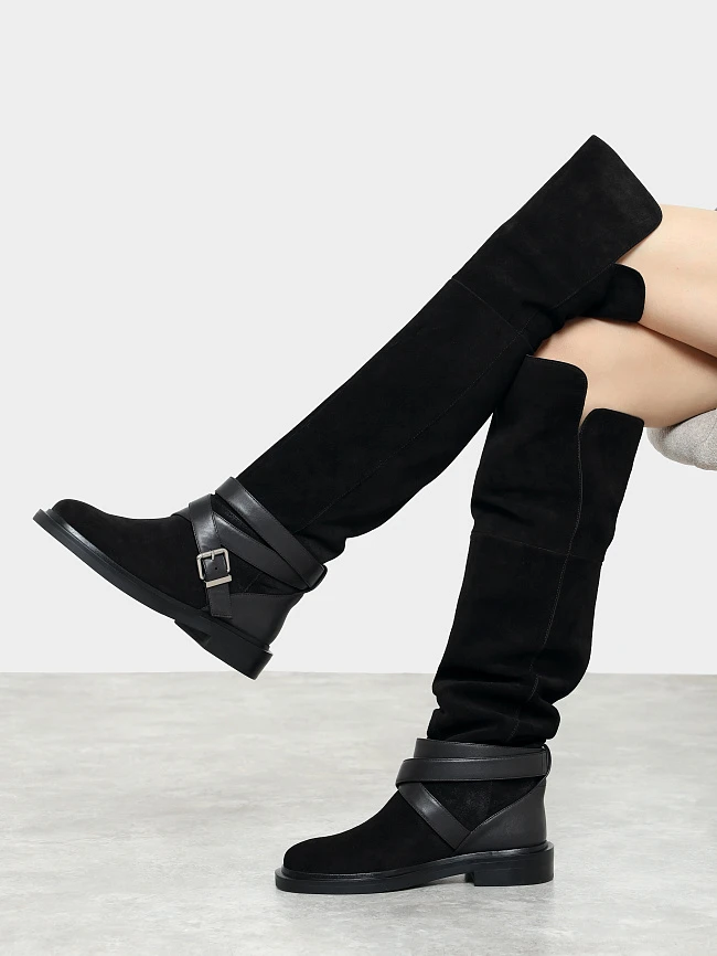 Ботфорты женские демисезонные, цвет коричневый, натуральный спилок/натуральная кожа 1494804 | 12