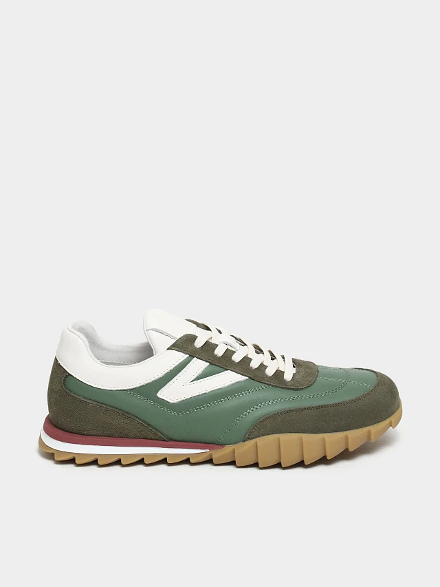 Кроссовки мужские демисезонные, цвет хаки, натуральная кожа/натуральный спилок M03033 | 1