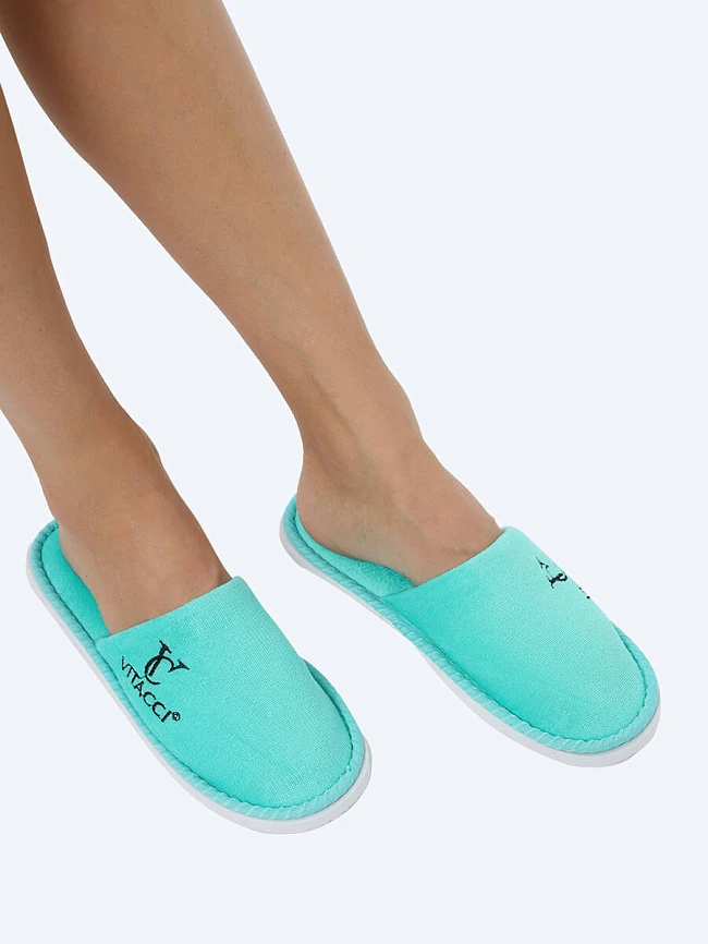 Тапочки унисекс для дома, цвет бирюзовый, текстиль SLIP04 | 8