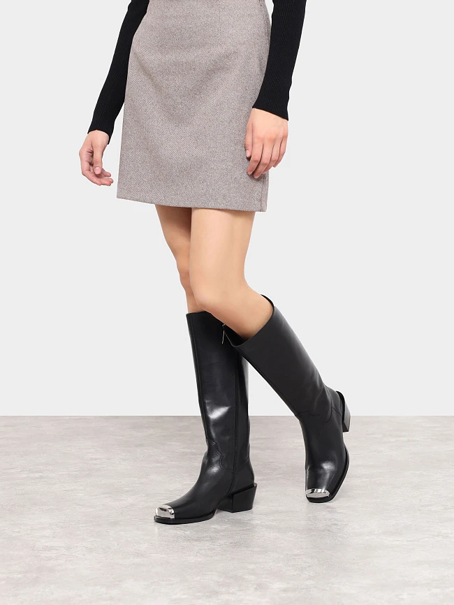 Сапоги женские демисезонные, цвет черный, натуральная кожа 641711 | 7