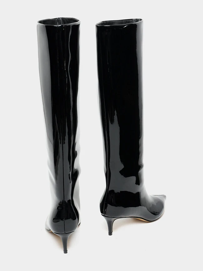 Сапоги женские демисезонные, цвет черный, натуральная лаковая кожа 6550311 | 4