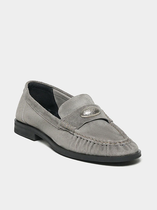 Лоферы женские всесезонные, цвет серый, натуральный велюр 7210537 | 2