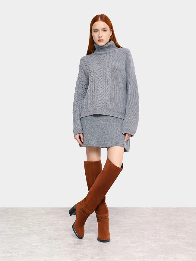 Ботфорты женские зимние, цвет рыжий, натуральный велюр 1820404M | 12