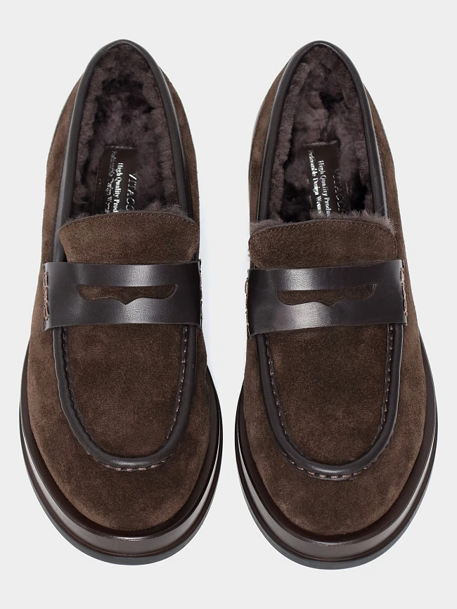 Лоферы женские зимние, цвет коричневый, натуральный спилок/натуральная кожа 1821629M | 4