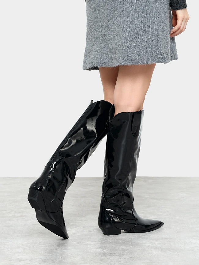 Сапоги женские демисезонные, цвет черный, искусственная лаковая кожа 6550378 | 8
