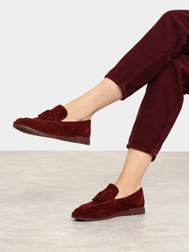 Лоферы женские всесезонные, цвет бордовый, натуральный спилок 1821543 | 7