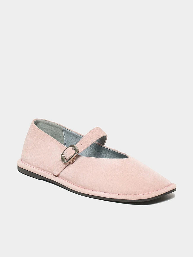 Балетки женские всесезонные, цвет пудровый, натуральный велюр 17VC506 | 2