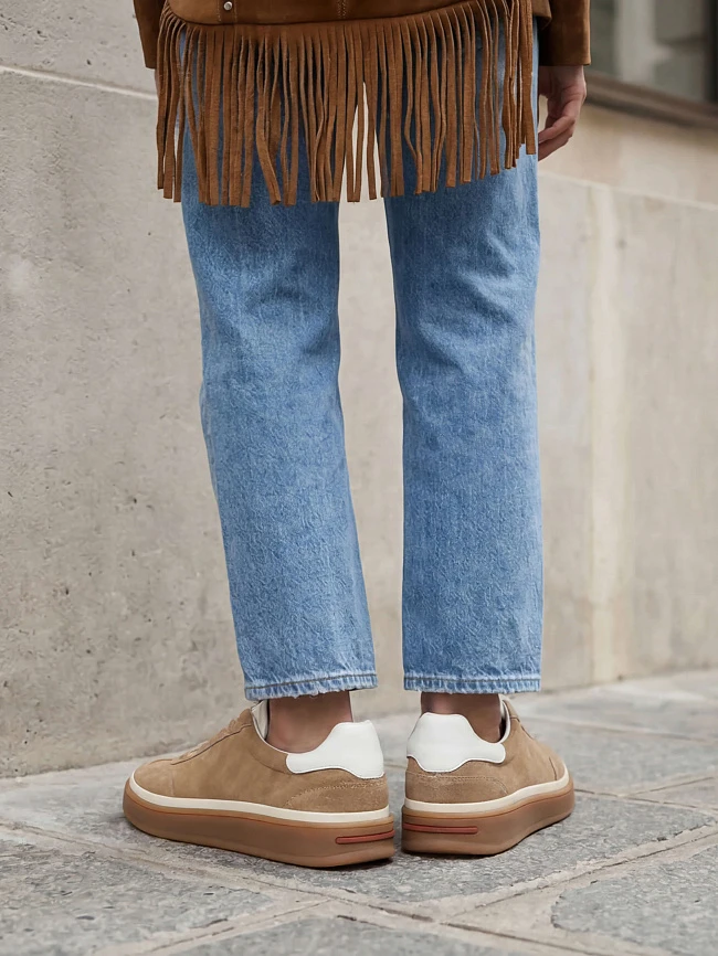 Кеды женские летние, цвет бежевый, натуральный спилок/натуральная кожа 1013947 | 8