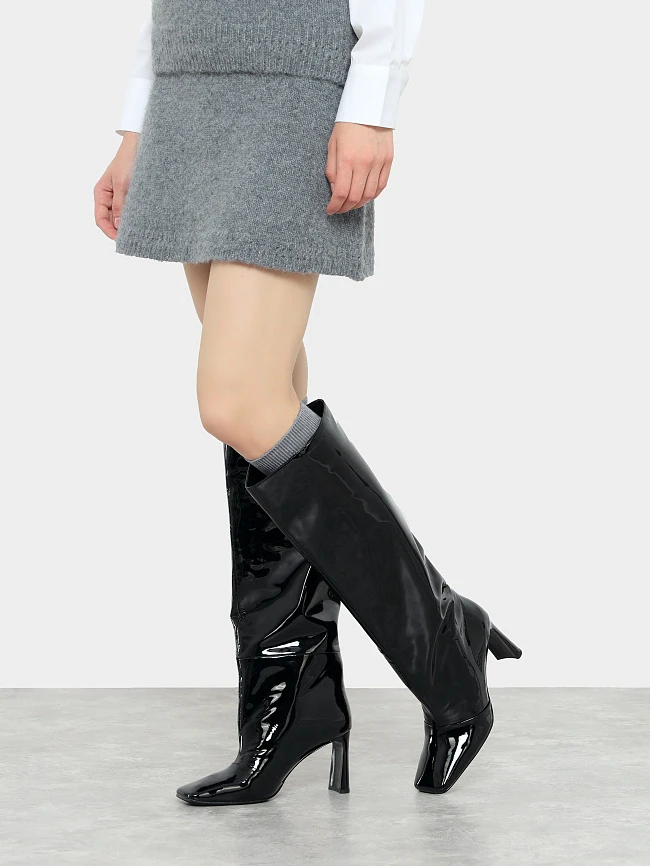 Сапоги женские демисезонные, цвет черный, натуральная лаковая кожа 1494745 | 7
