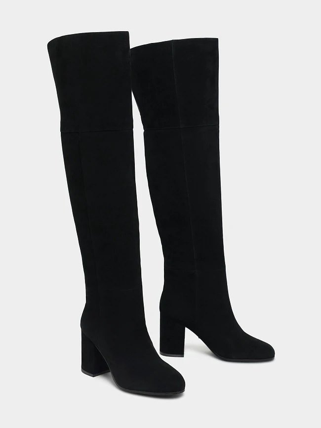 Ботфорты женские демисезонные, цвет черный, натуральный велюр 1730132 | 2