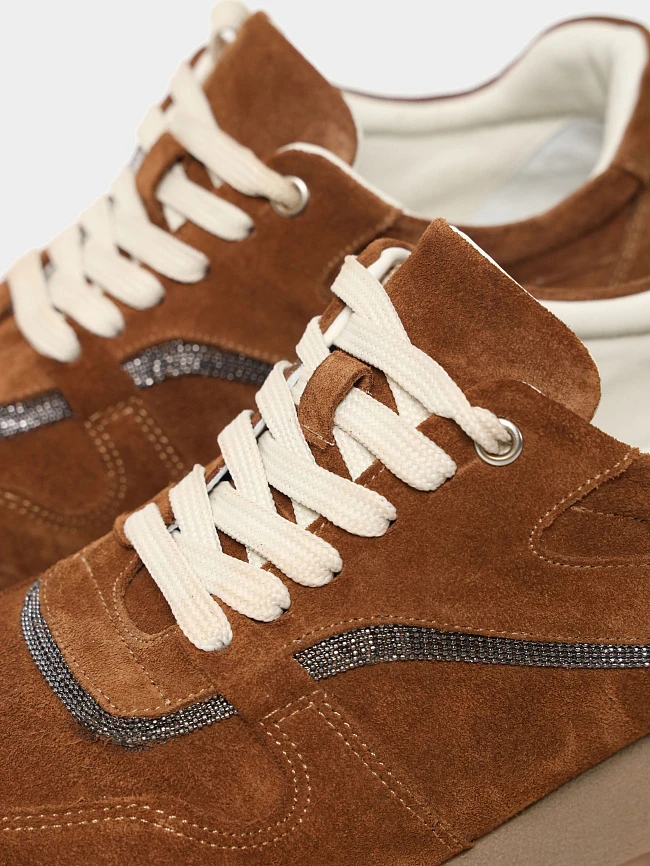 Кроссовки женские демисезонные, цвет коричневый, натуральный спилок 136585 | 7