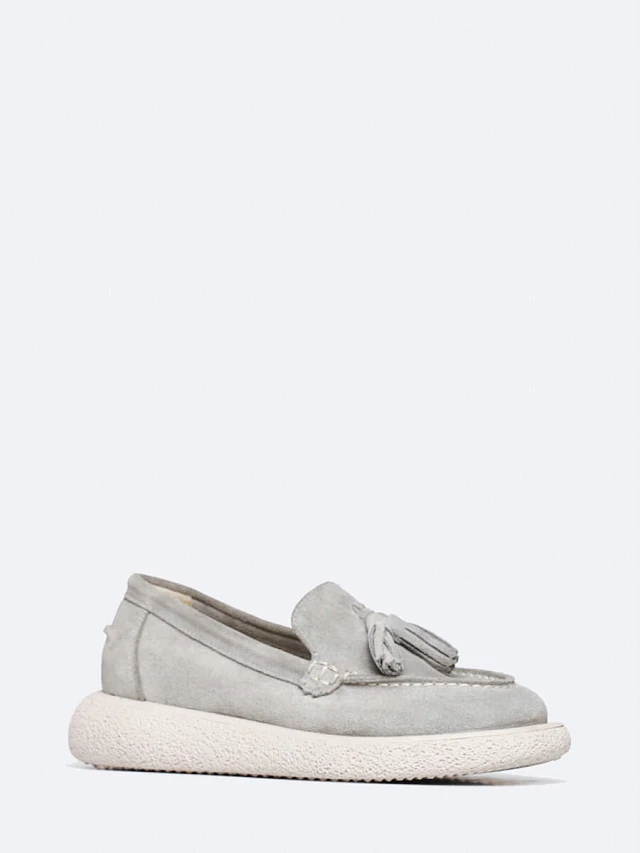 Лоферы женские всесезонные, цвет серый, натуральный велюр 136301 | 1