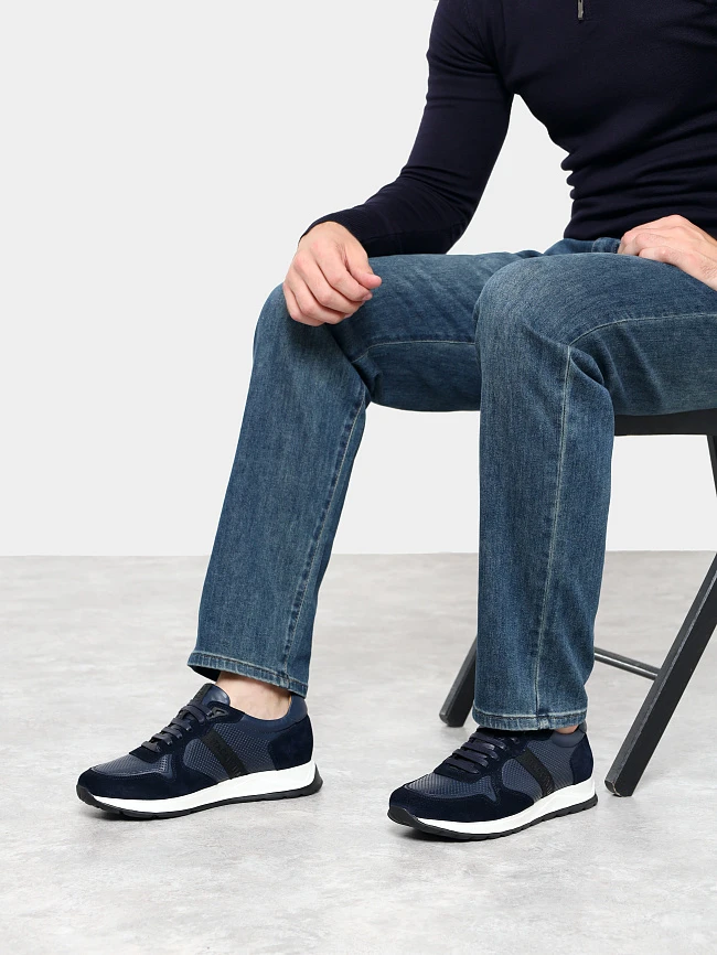 Кроссовки мужские демисезонные, цвет синий, натуральная кожа/натуральный спилок M253605 | 12