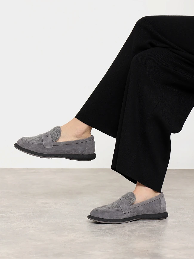 Лоферы женские всесезонные, цвет серый, натуральный спилок 18410099 | 7