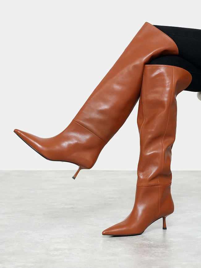 Сапоги женские демисезонные, цвет рыжий, натуральная кожа 1494584 | 10