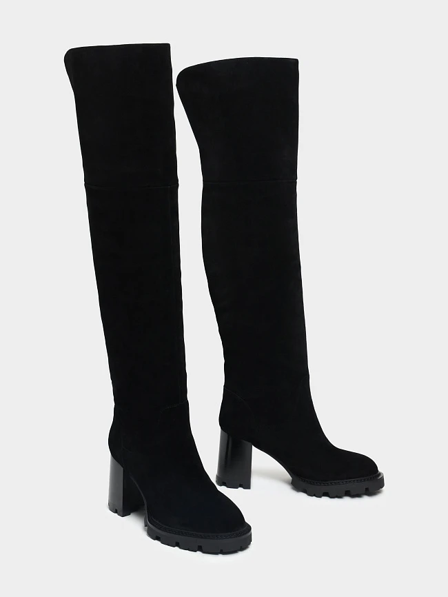 Ботфорты женские зимние, цвет черный, натуральный спилок 1730133M | 2