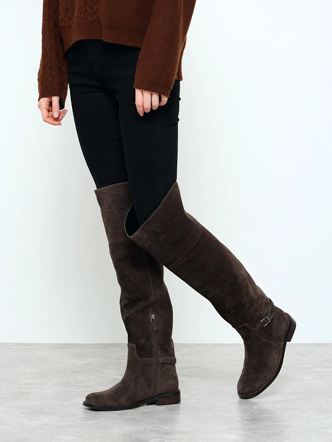 Ботфорты женские зимние, цвет коричневый, натуральный велюр 1494635M | 7