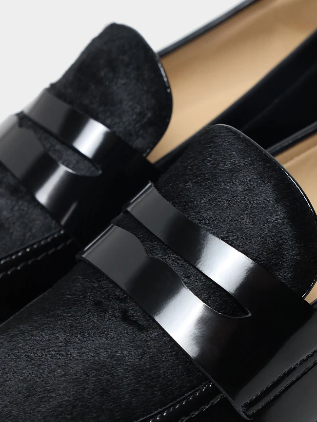 Лоферы женские всесезонные, цвет черный, натуральная кожа/натуральный мех (пони) 1820973 | 6