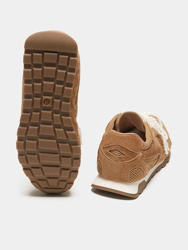 Кроссовки женские летние, цвет коричневый, натуральный нубук/текстиль 3630414 | 3