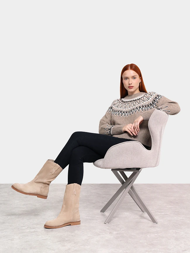 Полусапоги женские демисезонные, цвет бежевый, натуральный спилок 136568 | 12