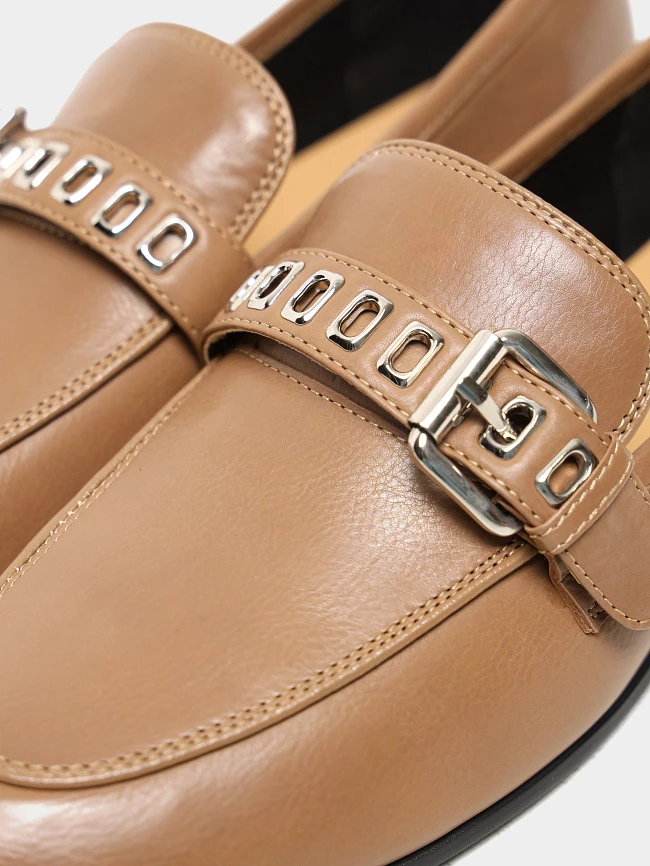 Лоферы женские всесезонные, цвет бежевый, натуральная кожа 7990206 | 6