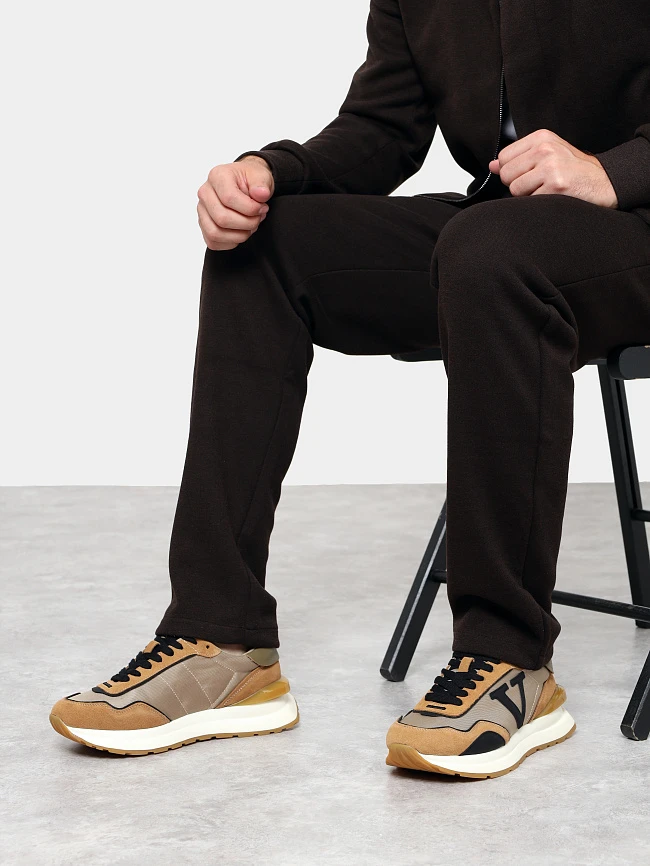 Кроссовки мужские демисезонные, цвет коричневый, натуральный спилок/текстиль/натуральная кожа M03028 | 12