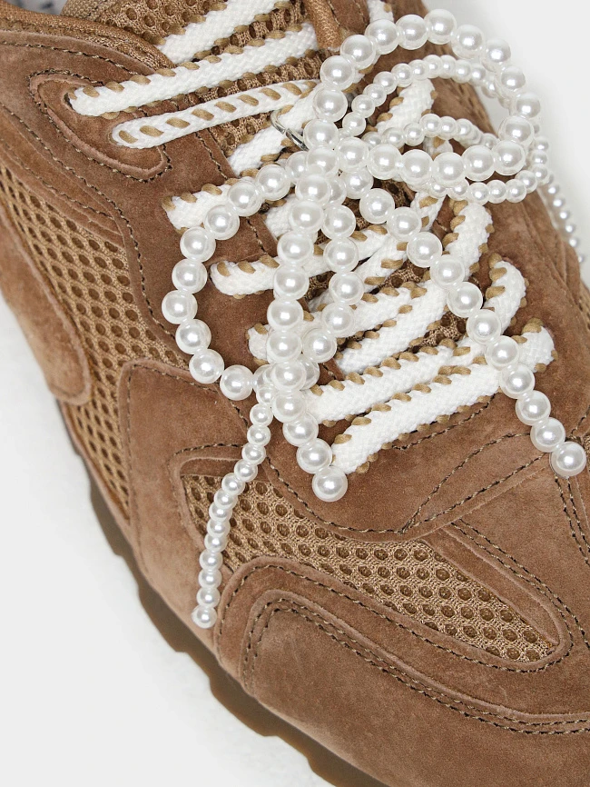 Кроссовки женские летние, цвет коричневый, натуральный нубук/текстиль 3630414 | 5