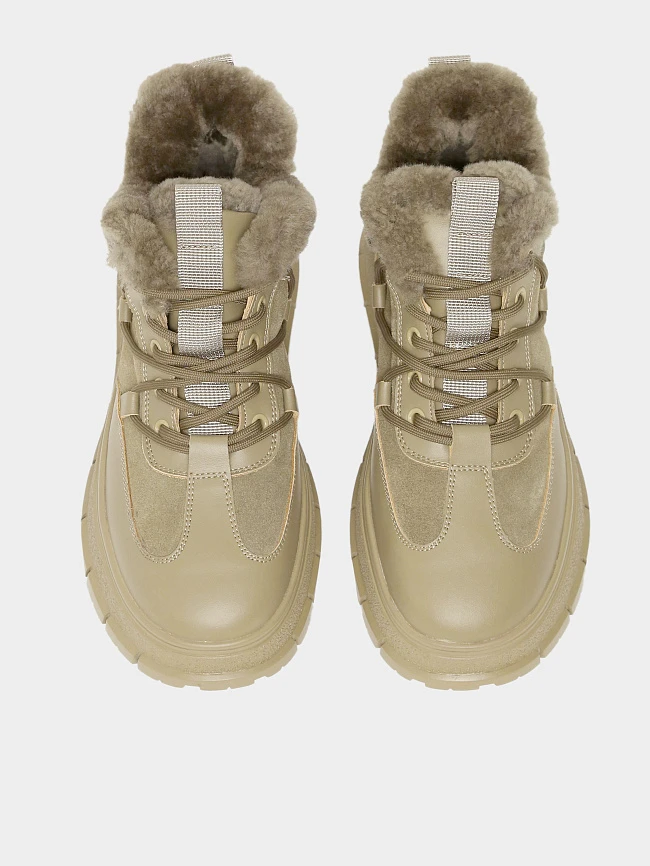 Кеды женские зимние, цвет хаки, натуральная кожа и полимерные материалы/натуральный спилок 1848097M | 5