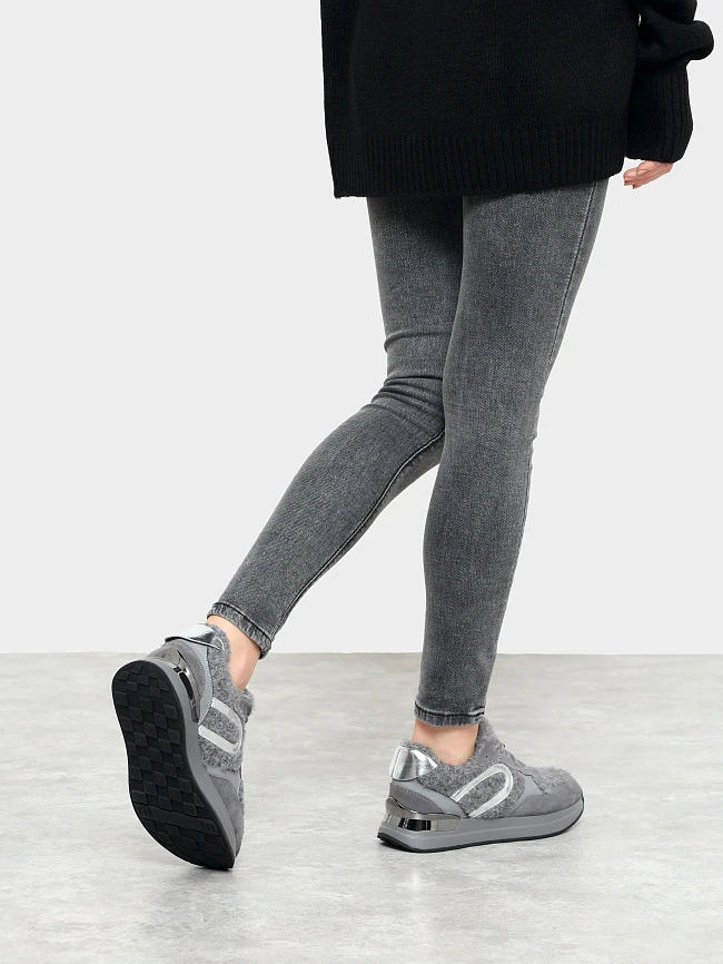 Кроссовки женские зимние, цвет серый, натуральный спилок/шерсть 18410107M | 8