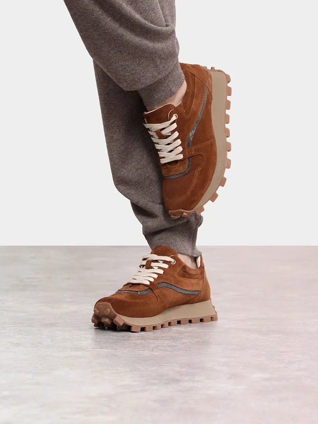 Кроссовки женские демисезонные, цвет коричневый, натуральный спилок 136585 | 10