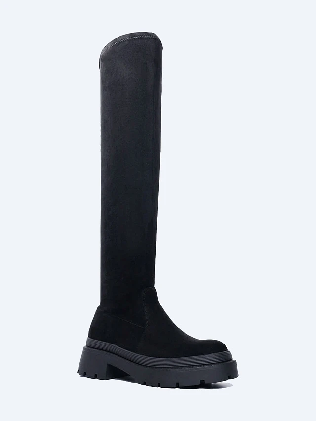 Ботфорты женские демисезонные, цвет черный, искусственный велюр 1398917P-1 | 1