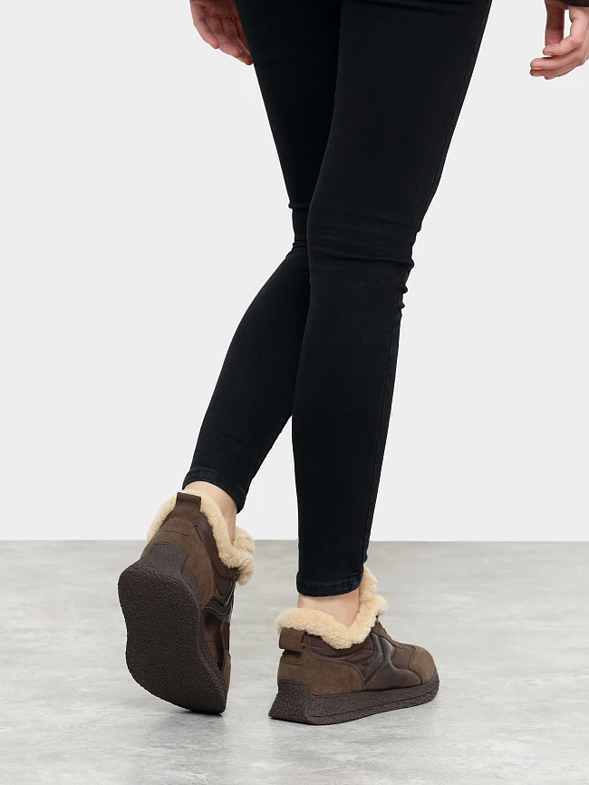 Кроссовки женские зимние, цвет коричневый, натуральный нубук/текстиль 24VC106M | 8