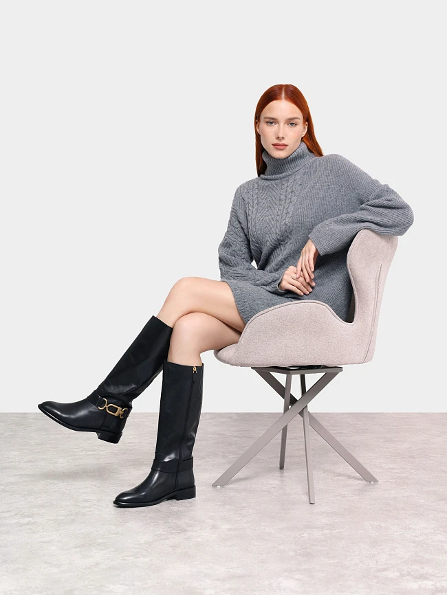 Сапоги женские демисезонные, цвет черный, натуральная кожа 1493648 | 12